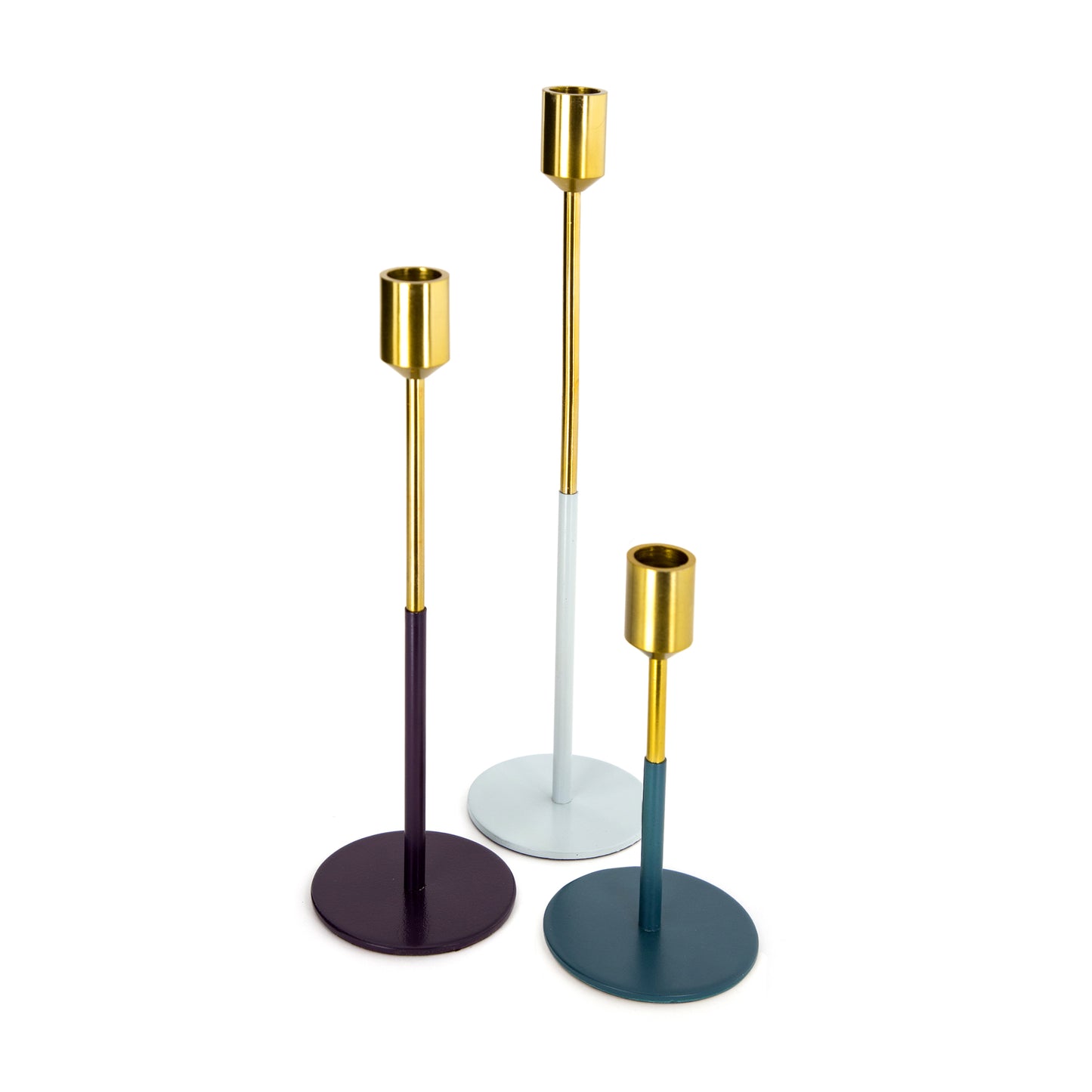 Kerzenhalter 3er Set Saga 190 Gold / Pflaume / Hellgrau / Petrol