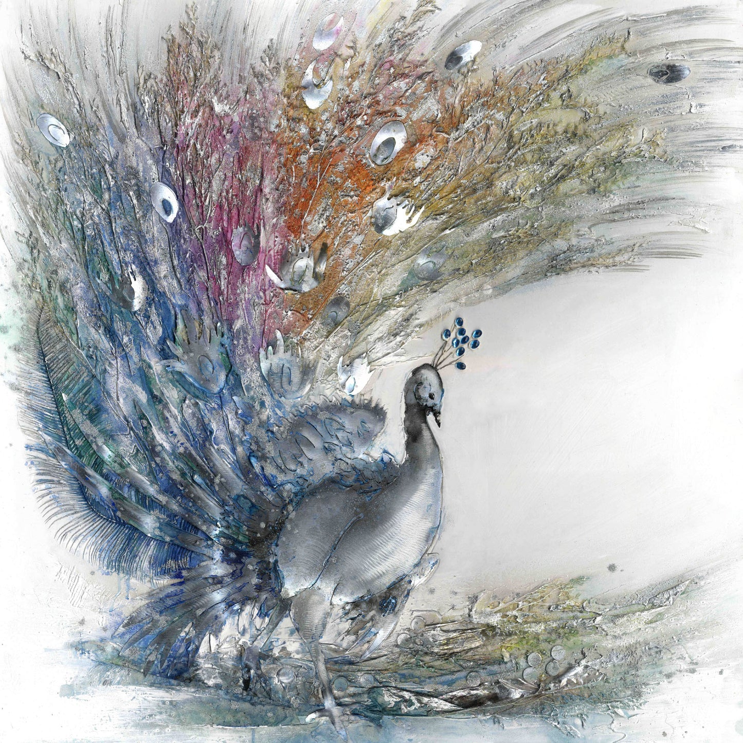Aluminium Wandbild Pfau III 80cm x 80cm