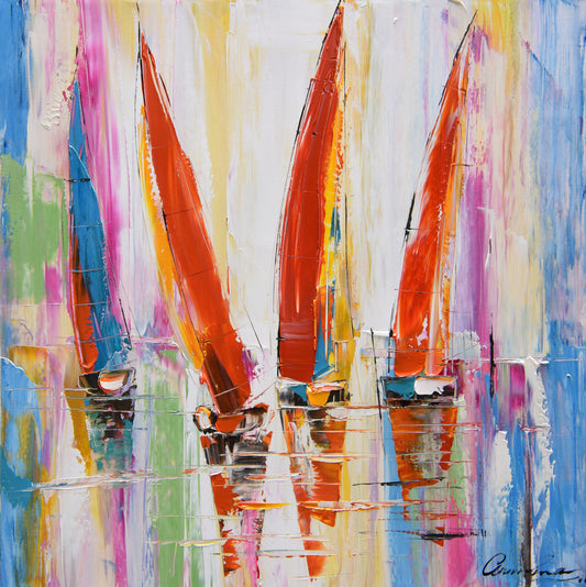 Öl-Wandbild Segelboote 80cm x 80cm