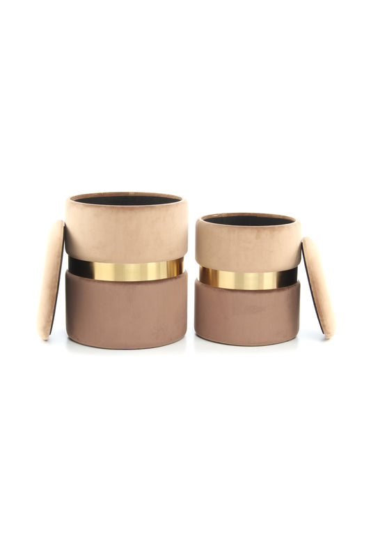 Hocker Zora 125 2er-Set Hellbraun / Gold / Braun