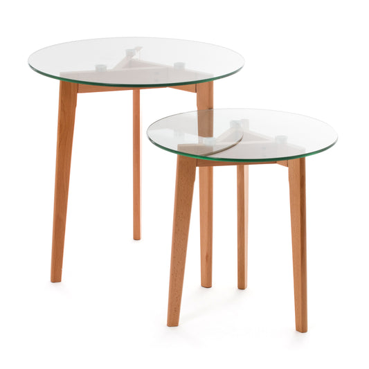 Tisch-Set Living Room Sidetable Holz / Glas